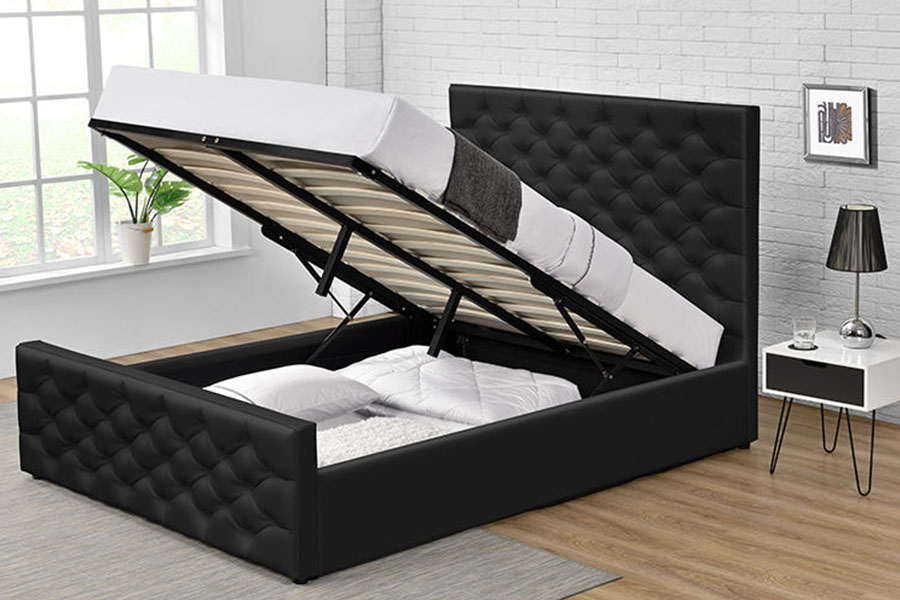 1207G Europae Faux-Leather Ottoman Duplex Gas Leva Storage Bed Frame