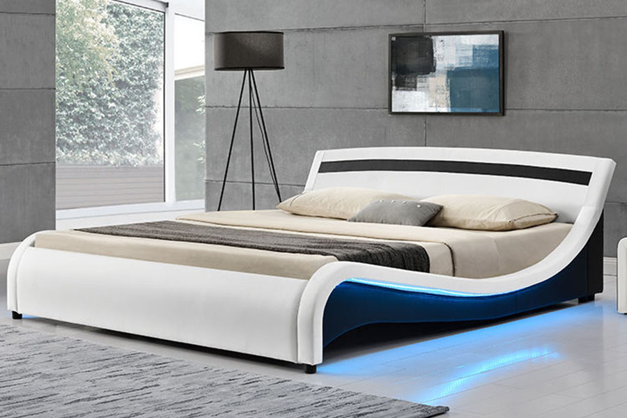 1188-1-2B Modern PU Leather LED Upholstered Bed Frame