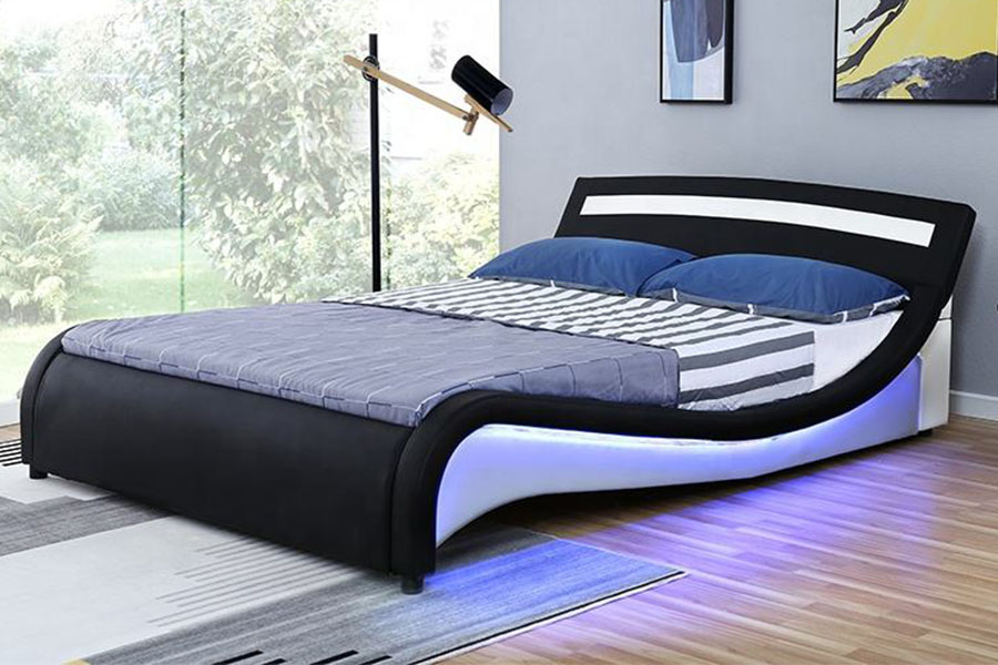 1188-1-2B Modern PU Leather LED Upholstered Bed Frame