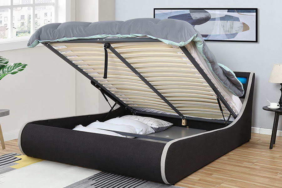 1408-1G Linteo-Fabric Mollis Lignea Frame Ottoman Storage Upholstered Bed Frame