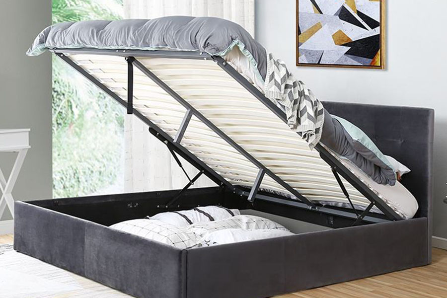 1407G Flexibile-Operatio Velvet Gas Leva lignea at ascensum lectum Frame