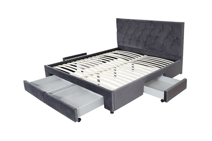 1406D Velvet Rex ligneus-Base Drawer Upholstered Storage Bed Frame