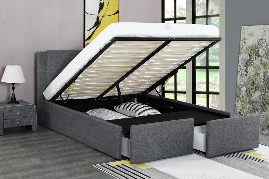 1311DG ​​Gas-Life Two-Drawer Fabric ligneus at ascensum lectum Frame