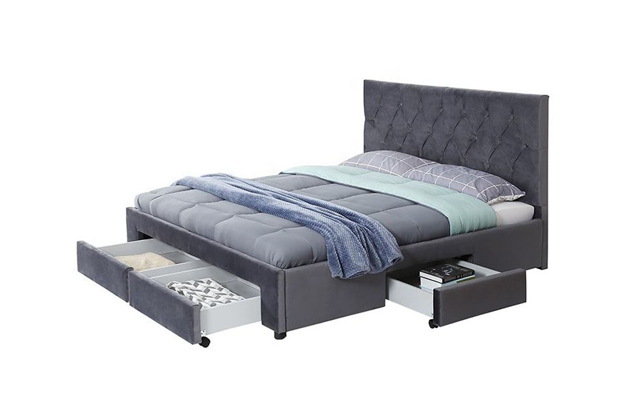 1406D Velvet Rex ligneus-Base Drawer Upholstered Storage Bed Frame
