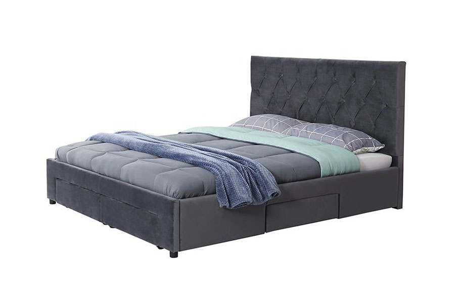 1406D Velvet Rex ligneus-Base Drawer Upholstered Storage Bed Frame