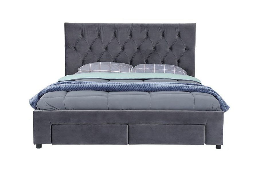 1406D Velvet Rex ligneus-Base Drawer Upholstered Storage Bed Frame