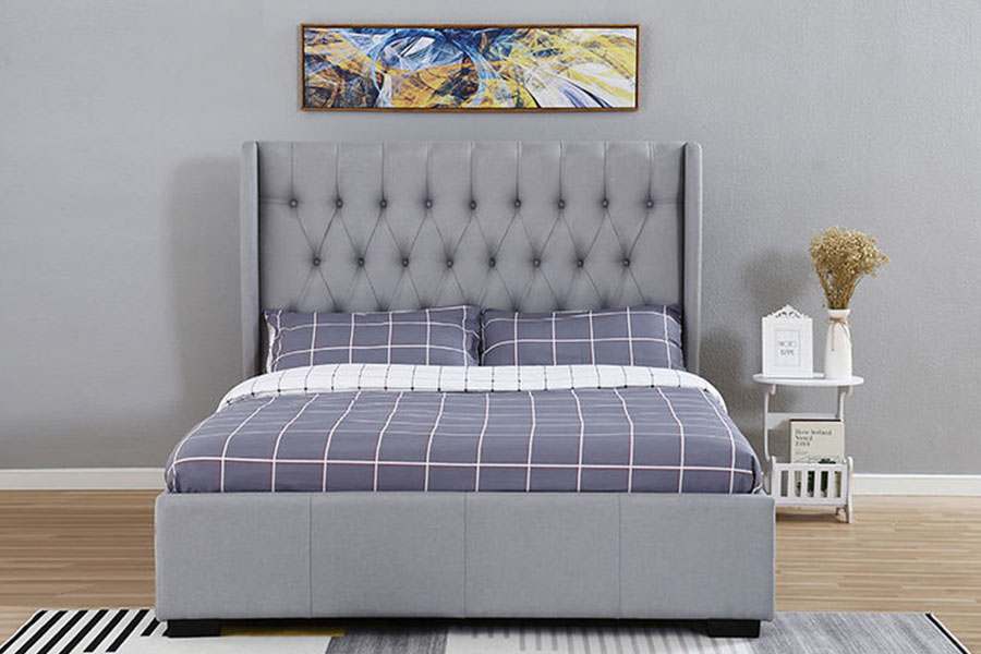 1310G princeps Headboard Wingback Grey-Fabric Button-Detail PRAECLUSIO Bed Artus