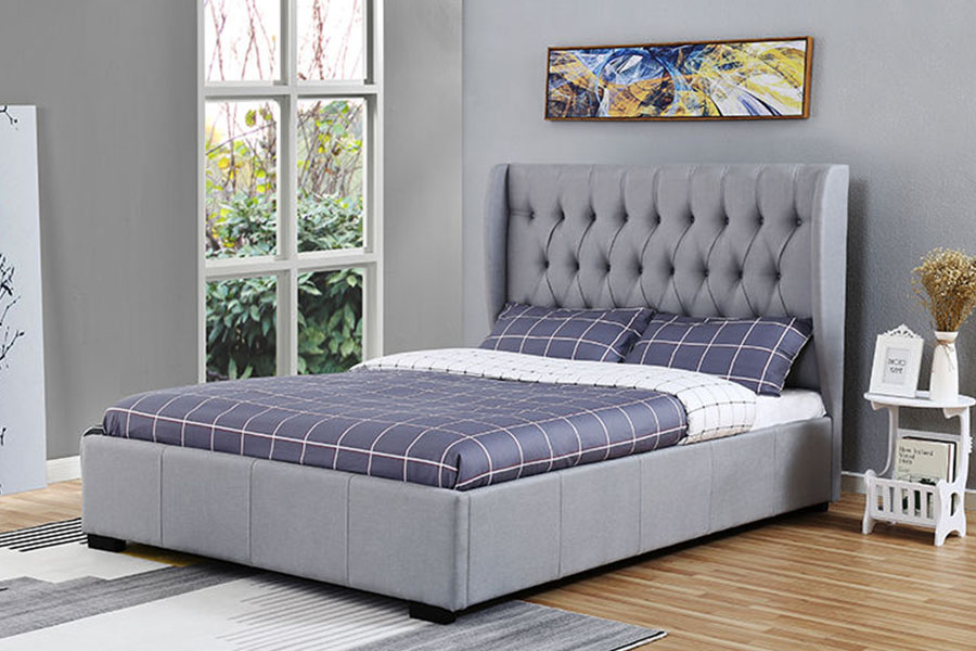 1310G princeps Headboard Wingback Grey-Fabric Button-Detail PRAECLUSIO Bed Artus