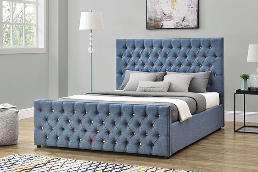 1308G Black-Fabric Luxuria Sleigh Button-Tufted Platform Gas Leva at Bed Frame