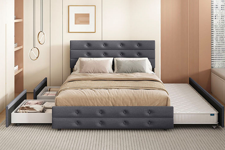 1398G White-Leather Wooden-Frame Gas Tollite Lupum Upholstered PRAECLUSIO Bed Frame