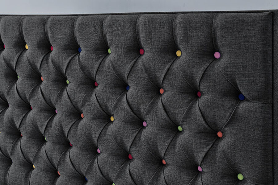 1308G Black-Fabric Luxuria Sleigh Button-Tufted Platform Gas Leva at Bed Frame