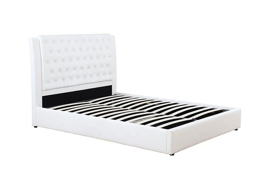 1398G White-Leather Wooden-Frame Gas Tollite Lupum Upholstered PRAECLUSIO Bed Frame