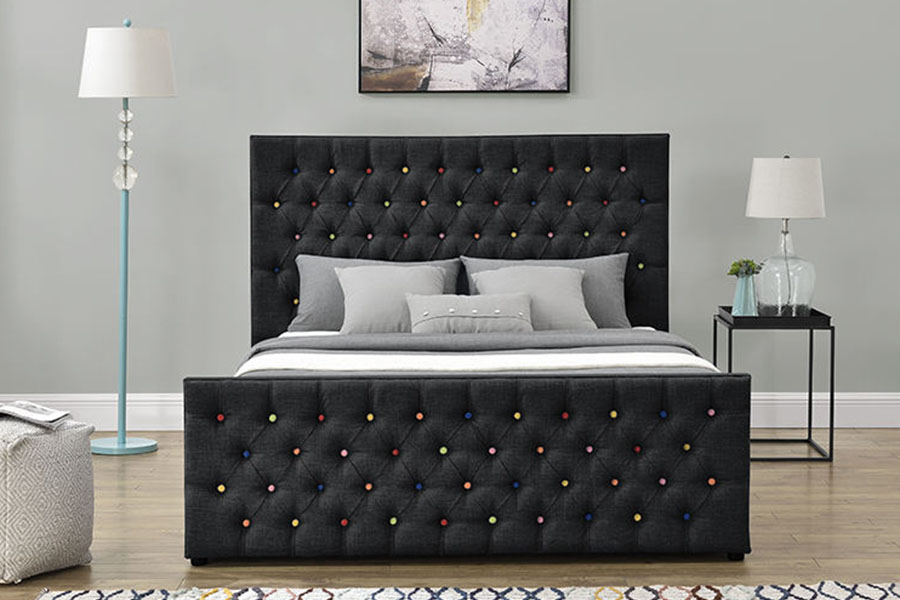 1308G Black-Fabric Luxuria Sleigh Button-Tufted Platform Gas Leva at Bed Frame