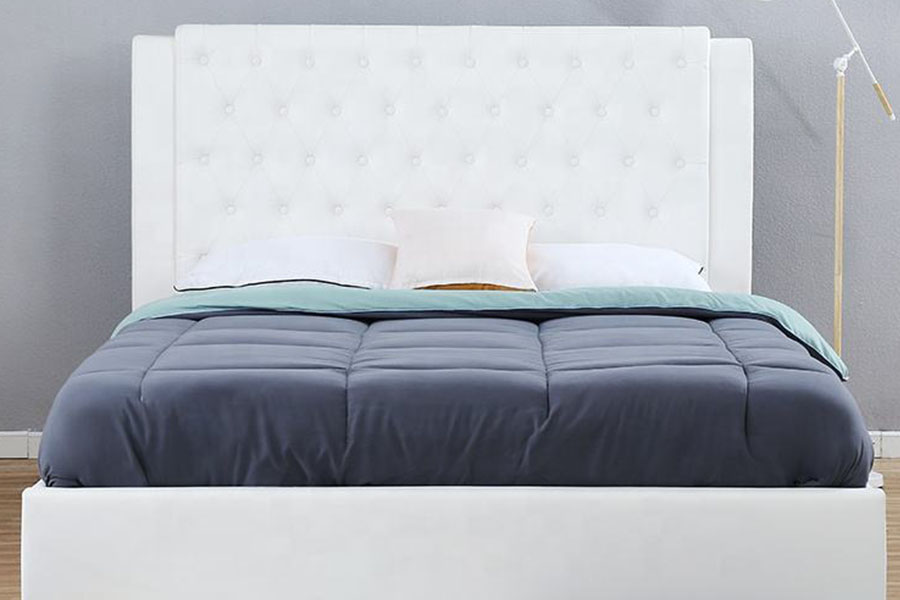 1398G White-Leather Wooden-Frame Gas Tollite Lupum Upholstered PRAECLUSIO Bed Frame