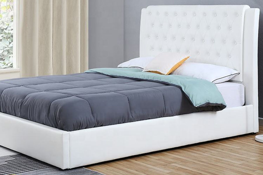 1398G White-Leather Wooden-Frame Gas Tollite Lupum Upholstered PRAECLUSIO Bed Frame
