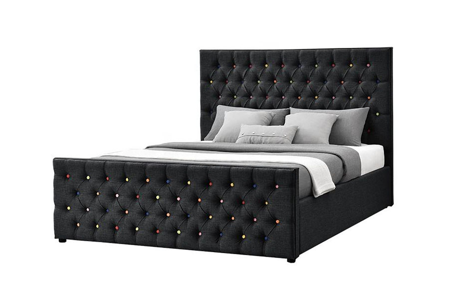 1308G Black-Fabric Luxuria Sleigh Button-Tufted Platform Gas Leva at Bed Frame