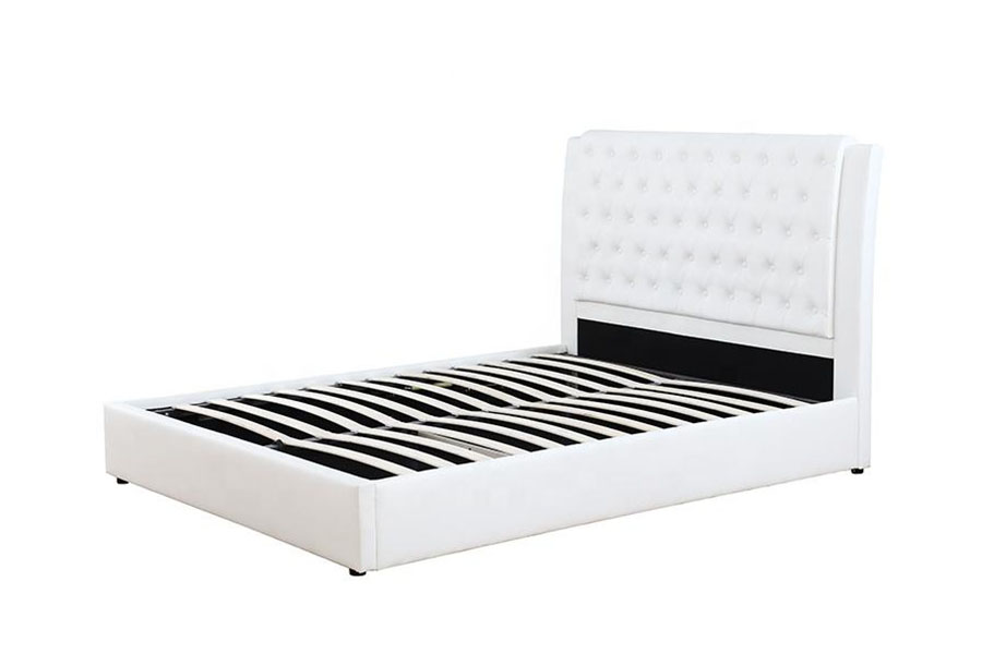 1398G White-Leather Wooden-Frame Gas Tollite Lupum Upholstered PRAECLUSIO Bed Frame