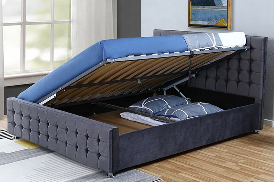 1354G Velvet Tufted Panel Solid-Wood Regis Ottoman Repono Bed Frame