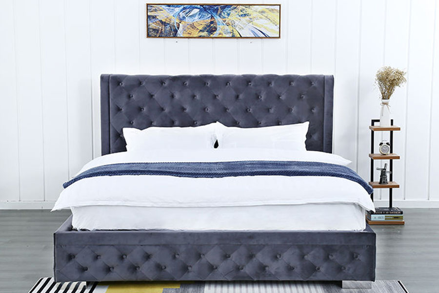1293G Plush-Velvet Firmus-Wood Ottoman Regina Upholstered Storage Bed Frame
