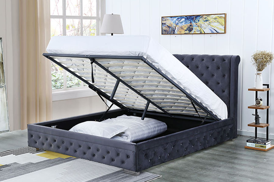 1293G Plush-Velvet Firmus-Wood Ottoman Regina Upholstered Storage Bed Frame