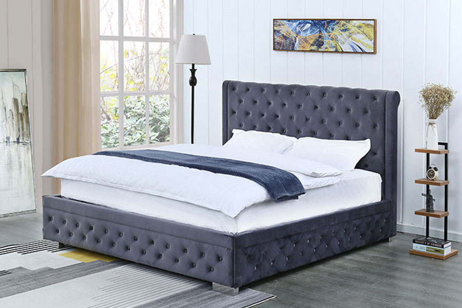 1293G Plush-Velvet Firmus-Wood Ottoman Regina Upholstered Storage Bed Frame
