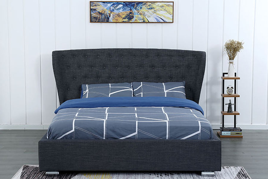 1292G Europae Wingback Grey-linen Buttoned ligneus-leg ascensum Bed