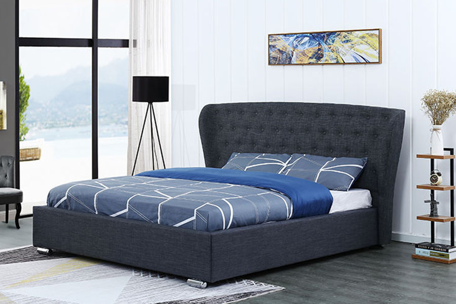 1292G Europae Wingback Grey-linen Buttoned ligneus-leg ascensum Bed