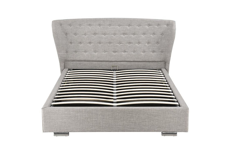 1292G Europae Wingback Grey-linen Buttoned ligneus-leg ascensum Bed
