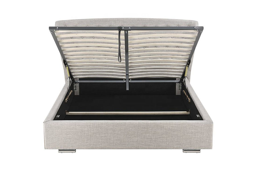 1292G Europae Wingback Grey-linen Buttoned ligneus-leg ascensum Bed