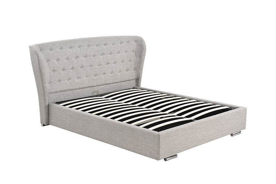 1292G Europae Wingback Grey-linen Buttoned ligneus-leg ascensum Bed