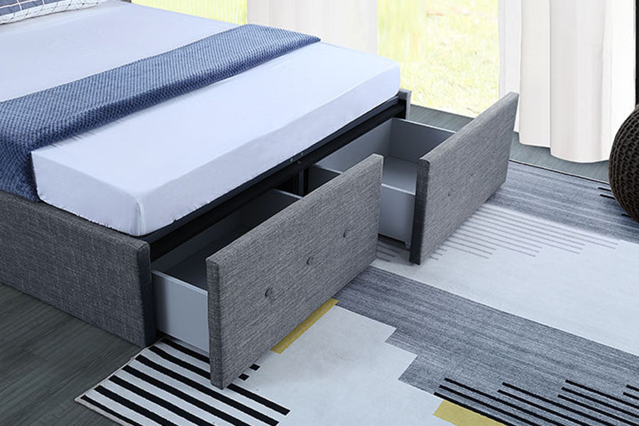 1326DG Gas-Lift Panel-Style Fabric Regina Storage Drawer Upholstered Bed Frame