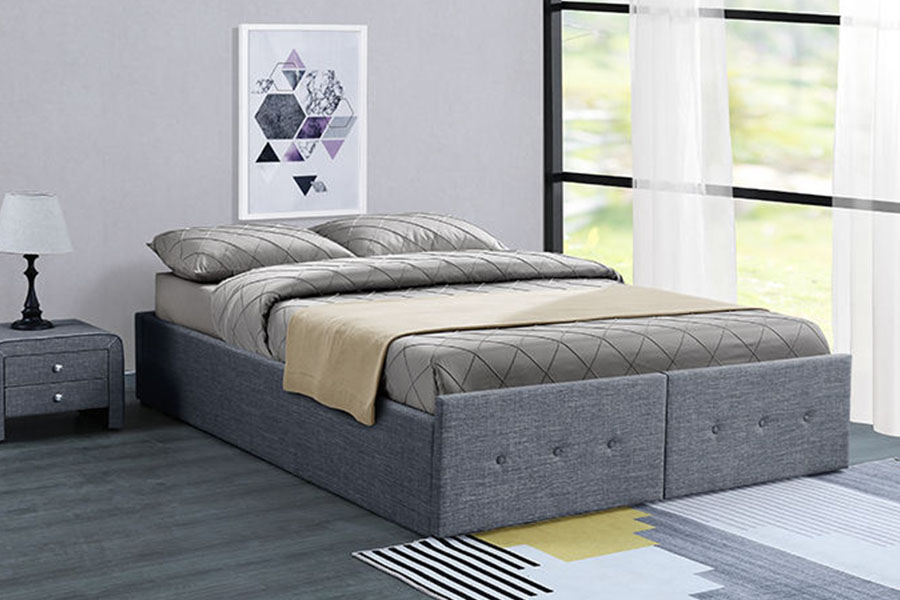 1326DG Gas-Lift Panel-Style Fabric Regina Storage Drawer Upholstered Bed Frame