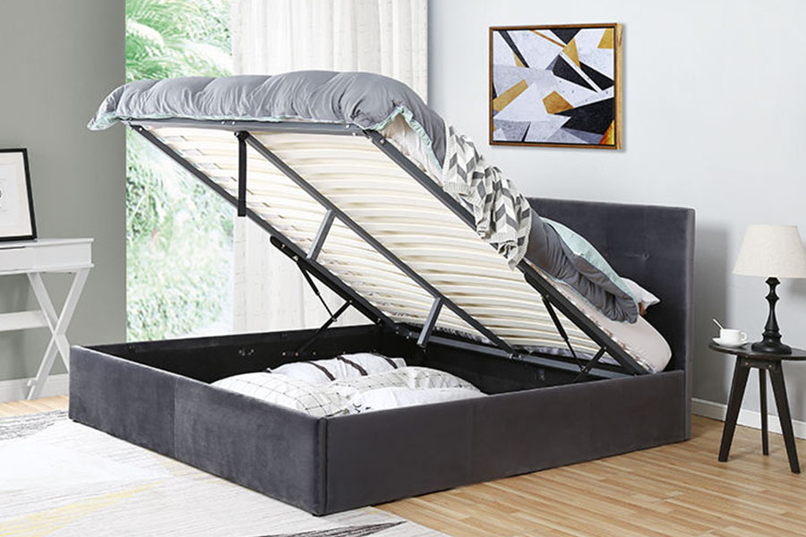 1274G Tufted Space-Saving Leather Hydraulic Leva Regina Storage Bed Frame