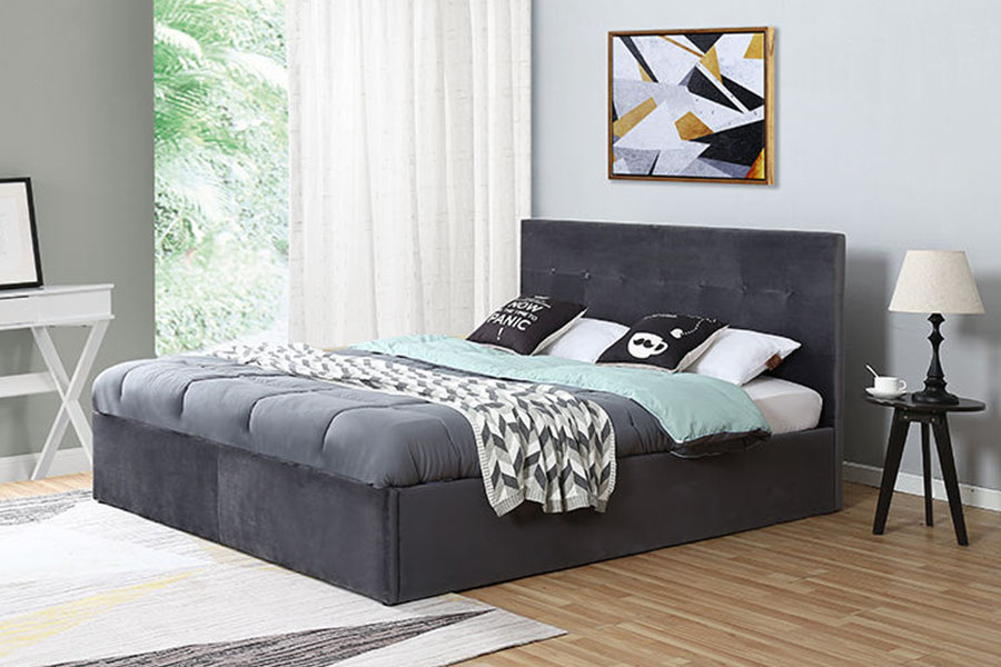 1274G Tufted Space-Saving Leather Hydraulic Leva Regina Storage Bed Frame
