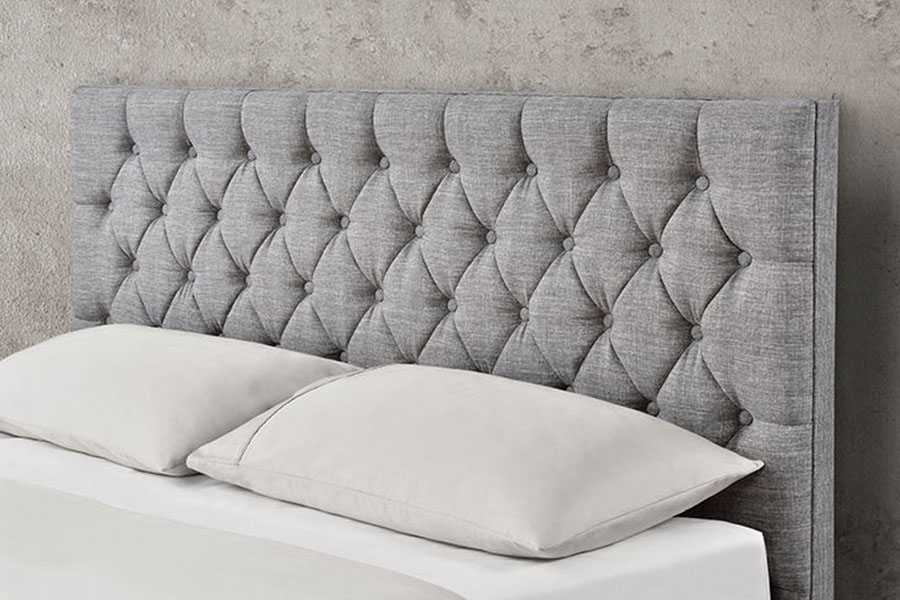 1253G Diamond-Tufted Gray Fabric Chrome-Leg Hydraulic Storage Bed Frame
