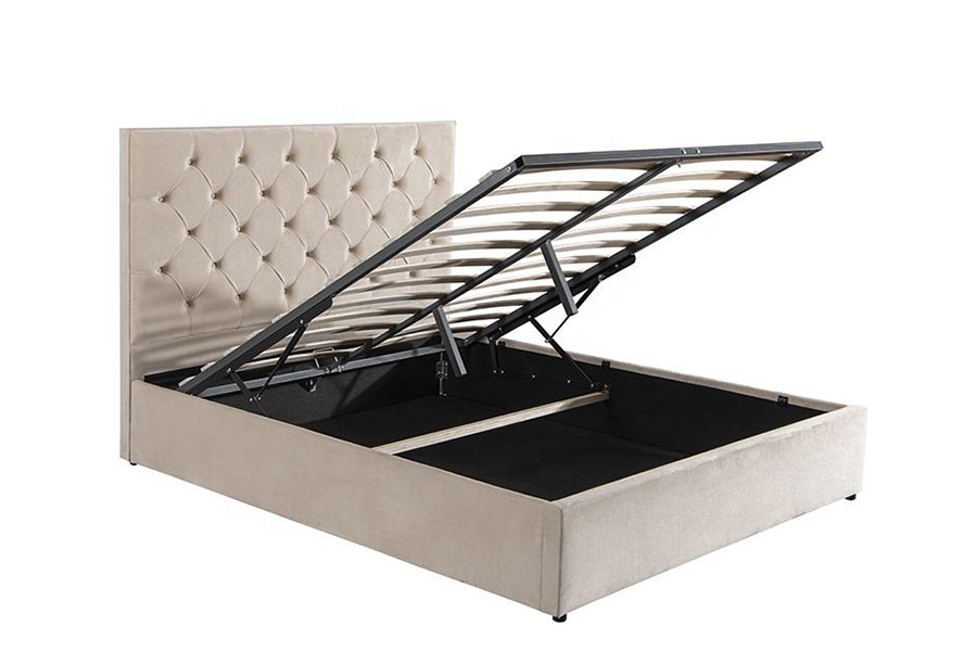 1250G Velvet Button-Headboard Ottoman Double Upholstered Storage Bed Frame